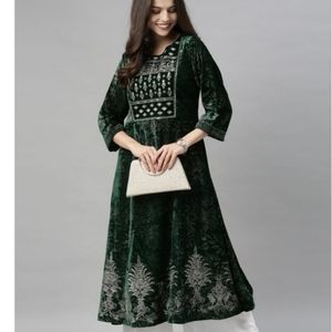 Green Zari Velvet flared Kurta